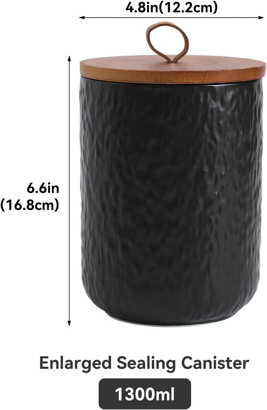 Black White Ceramic Coffee Canister Tea Canister with Seal Wood Lid, Airtight Coffee Storage Container for Coffee Bean, Ground Coffee, Sugar, Cookie Candy jar (Black, 1300ml)