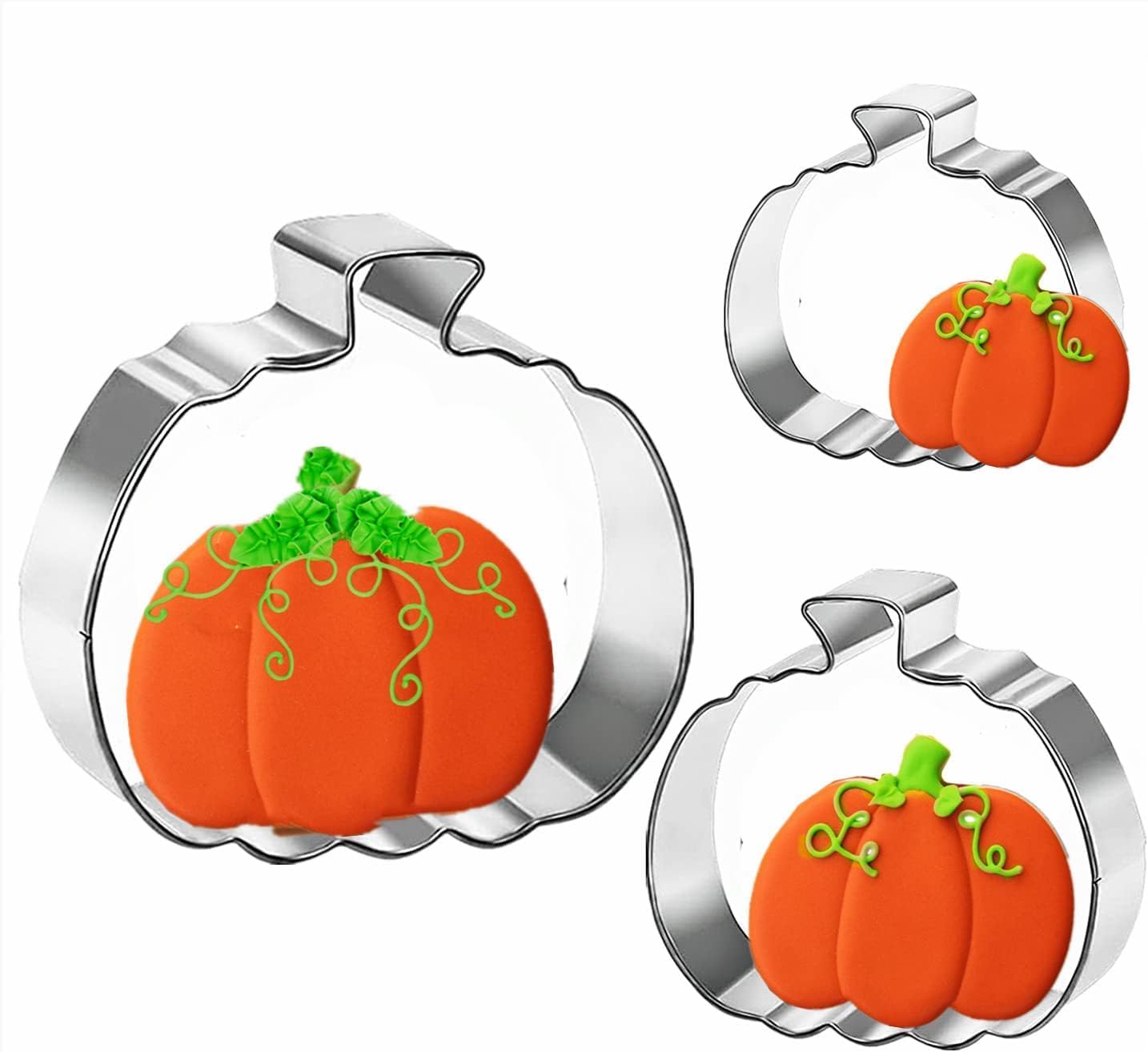 Pumpkin Cookie Cutters Set, 4", 3.22", 2" Large Fall Halloween Thanksgiving Cookie Cutters for Harvest Holiday Decoration Party Supplies