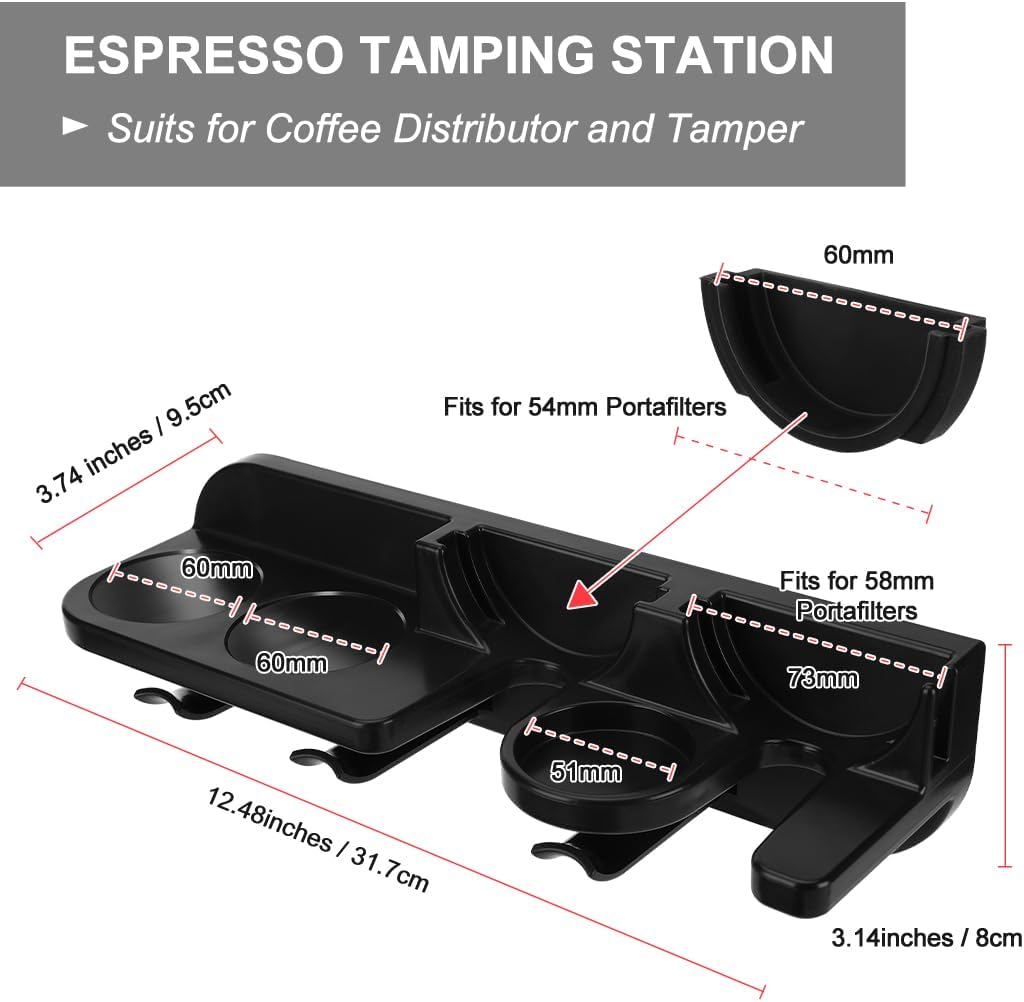 Espresso Tamper Holder Station Laelr Wall Mounted Coffee Station Organizer Coffee Distributor & Tamper 54mm/2.1'' Portafilter Storage Wall Shelf Espresso Accessories Organizer Rack for Bar Home Office