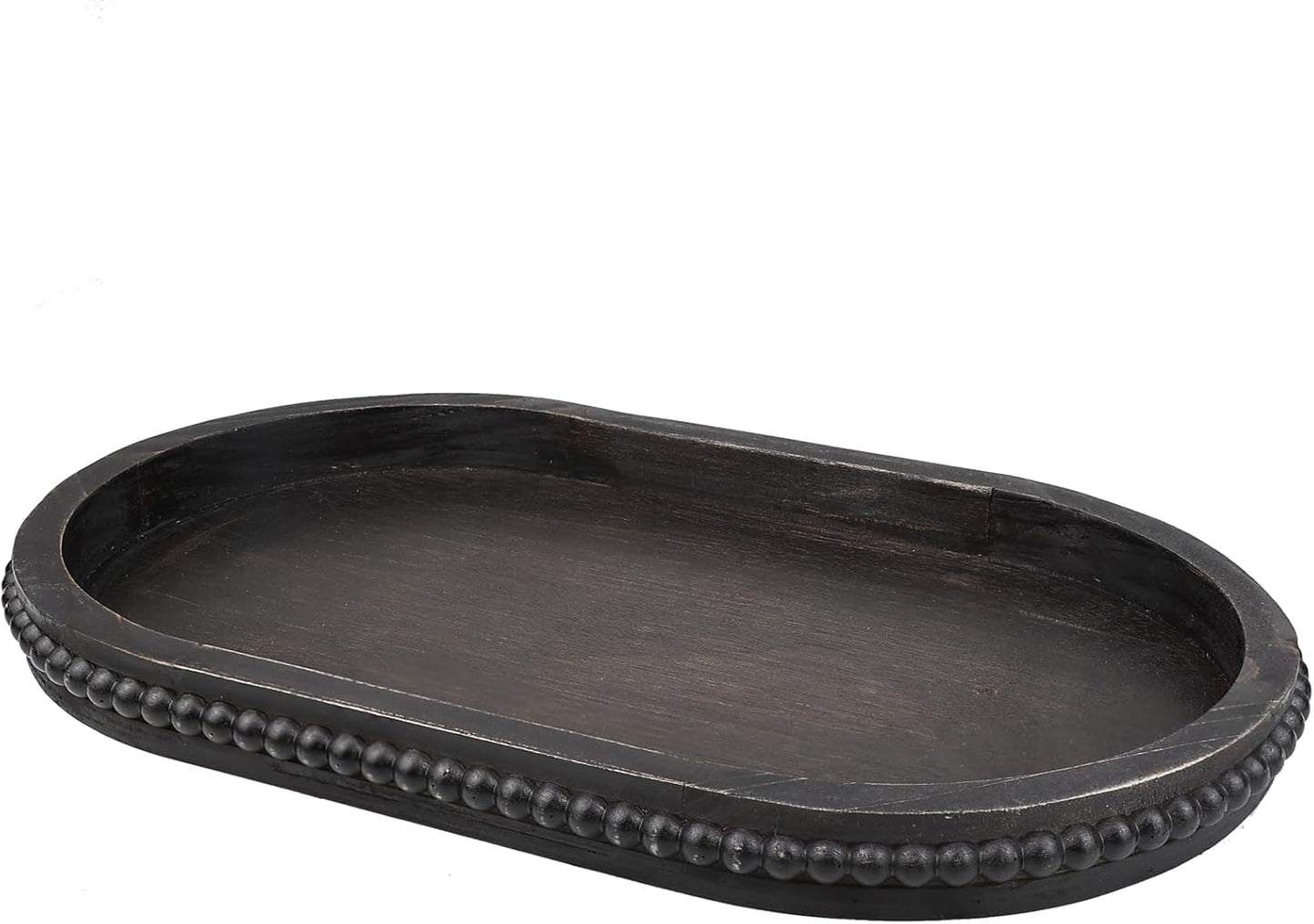 Vintage Black Oval Wood Decorative Ottoman Tray for Coffee Table Kitchen Counter, Living Room, Handcrafted Wooden Serving Tray for Table Centerpiece