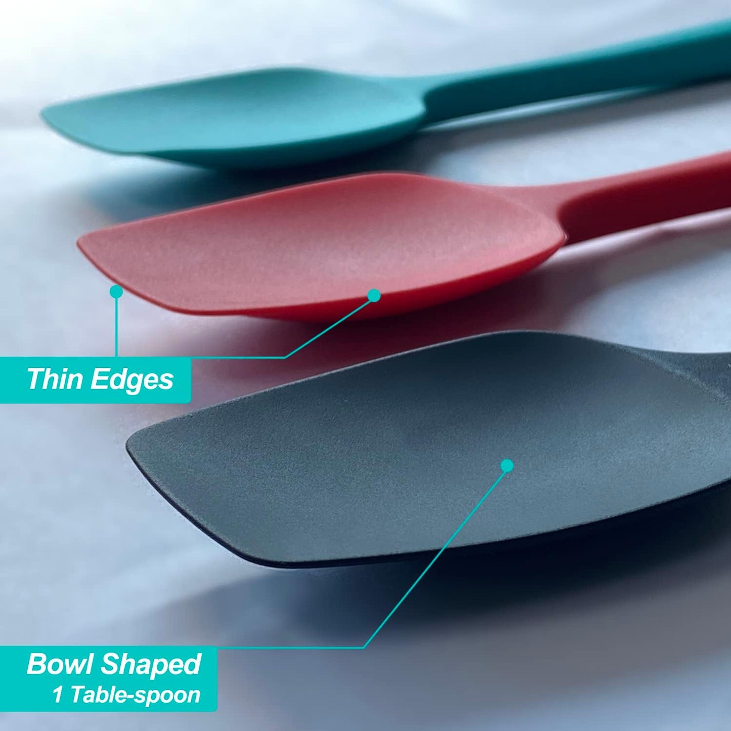 Silicone Spatula Set, High Heat Resistan Rubber Spoon Spatula, Non-Stick Spoonula with Seamless One Piece Design, Flexible Scrapers Baking Mixing Tool, 3 Pack, teal