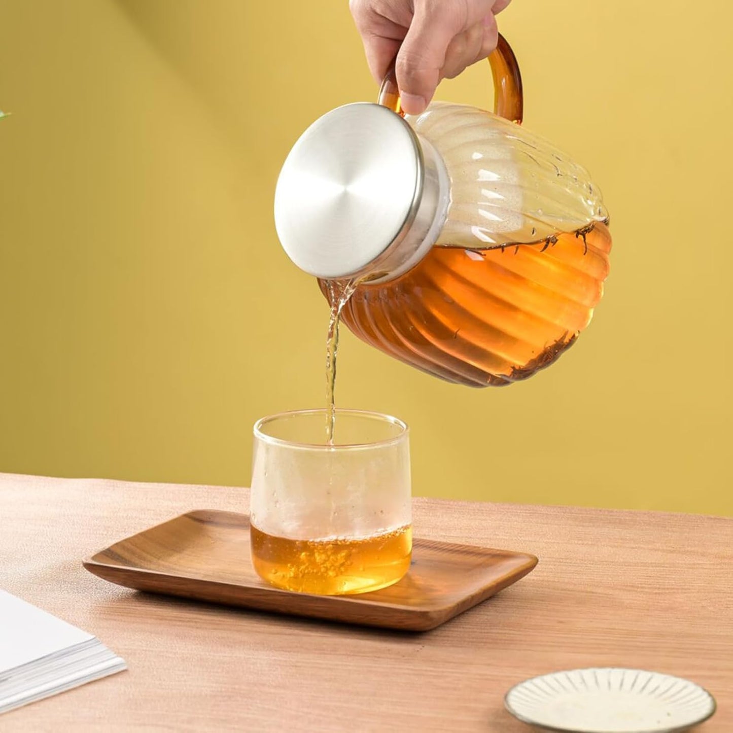 Glass Pitcher,46.7 oz/1380 ml,Hand Blown Glass Water Pitcher with Lid for Juice,Coffee, Tea, Milk, Hot Water and Iced tea,Father's Day Gifts