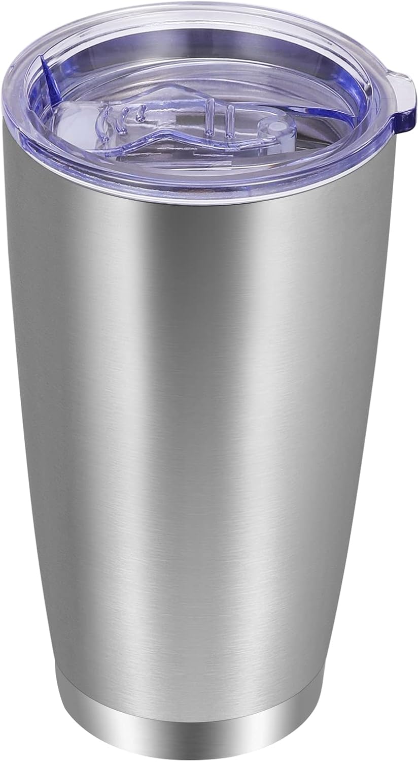 VEGOND 20oz Tumbler with Lid and Straw Stainless Steel Tumbler Cup Vacuum Insulated Double Wall Travel Coffee Mug Powder Coated Coffee Cup(Stainless 1 Pack)