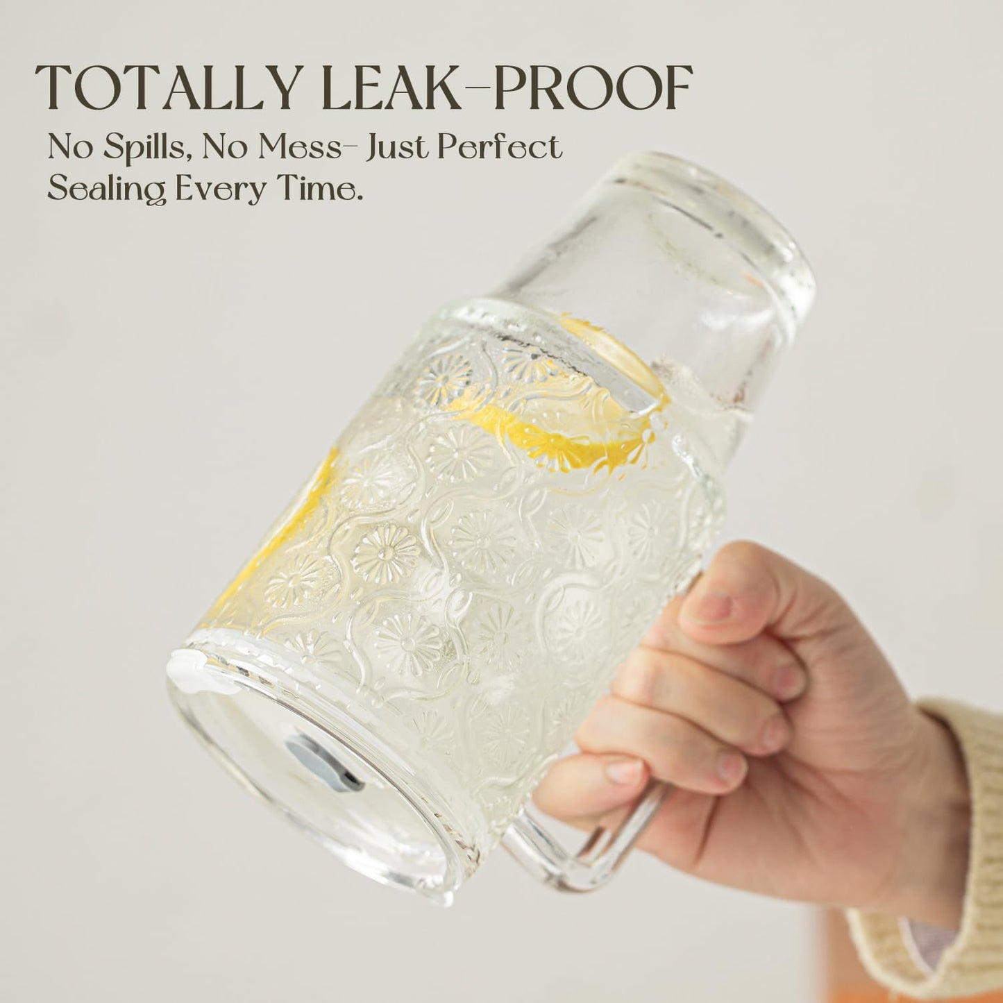 KEMORELA 2 Pack 24oz Glass Tumbler with Straw and Lid - Iced Coffee Cups with Handle, Reusable Smoothie Cup for Cold Drinks, Begonia Pattern, Dishwasher Safe