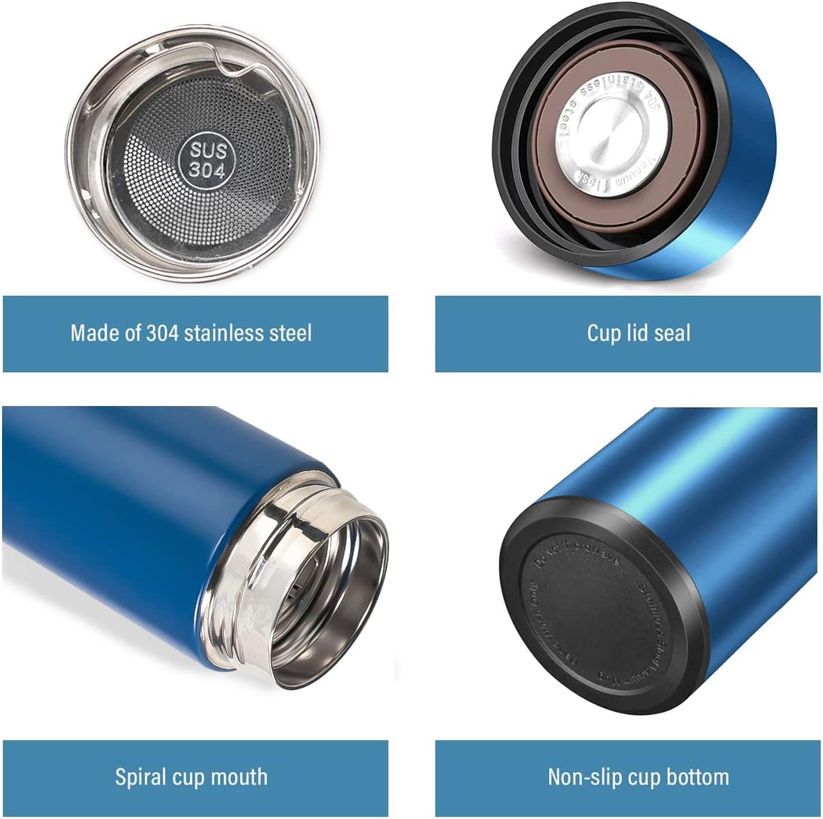 Insulated Water Bottles- Vacuum Tumbler for Coffee, Tea and Drinks with Stainless Steel Infuser - 15 oz Tea Thermo Travel Bottle/Keeps Drinks Hot or Cold for Hours/Gift Packing(Blue)