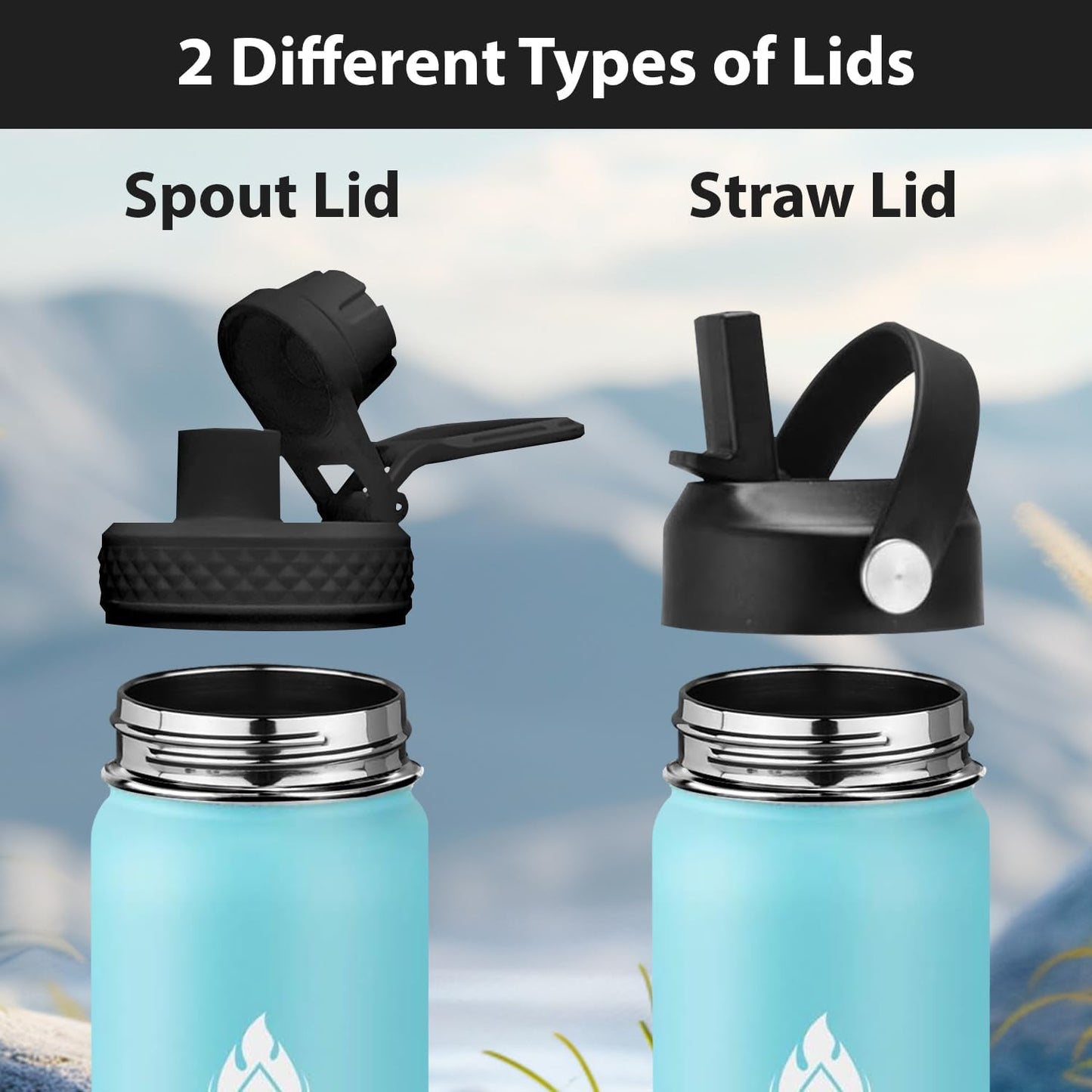 SENDESTAR Water Bottle 40oz Double Wall Vacuum Insulated Leak Proof Stainless Steel Sports Water Bottle—Wide Mouth with New Flex Straw Lid & Spout Lid (Hydrangea)