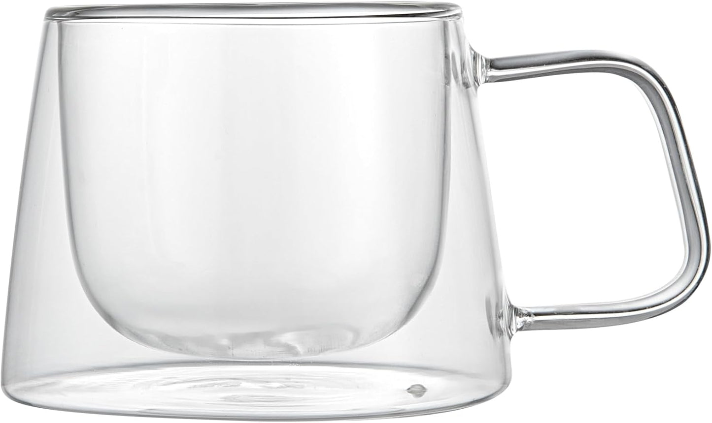 Restaurantware-Forma Professional 6.8 Ounce Double Wall Coffee Mugs, 12 Insulated Coffee Mugs With Handle - Dishwashable, Reusable, Clear Glass Beverage Cups, Freezable, For Hot Or Cold Beverages