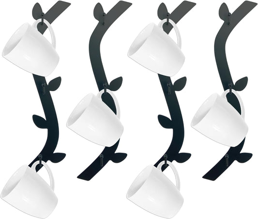 Ecqizer Coffee Mug Wall Rack - Metal Cup Holder Tree for Bar Decor - 4pcs Black Mounted Rack