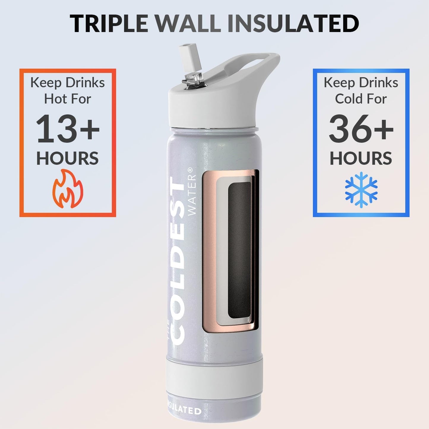 Coldest Insulated Water Bottle with Straw Lid - Stainless Steel Metal Insulated Bottle for Men & Women (Supernova Silver Glitter, 24 oz)