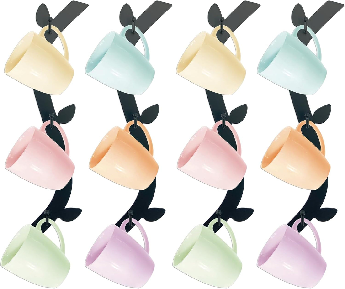 Ecqizer Coffee Mug Wall Rack - Metal Cup Holder Tree for Bar Decor - 4pcs Black Mounted Rack