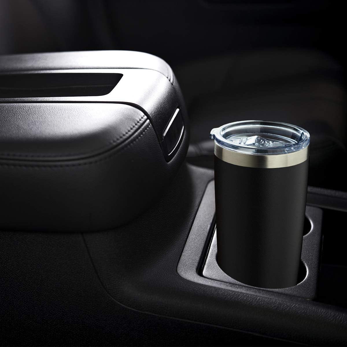 COMOOO 20oz/8Pack Black Tumbler Double Wall Vacuum Insulated Coffee Travel Mug Stainless Steel Tumbler with Lid and Straw Coffee Cup for Cold Drinks & Hot Beverage, Home and Outdoor (Black, 8 Pack)