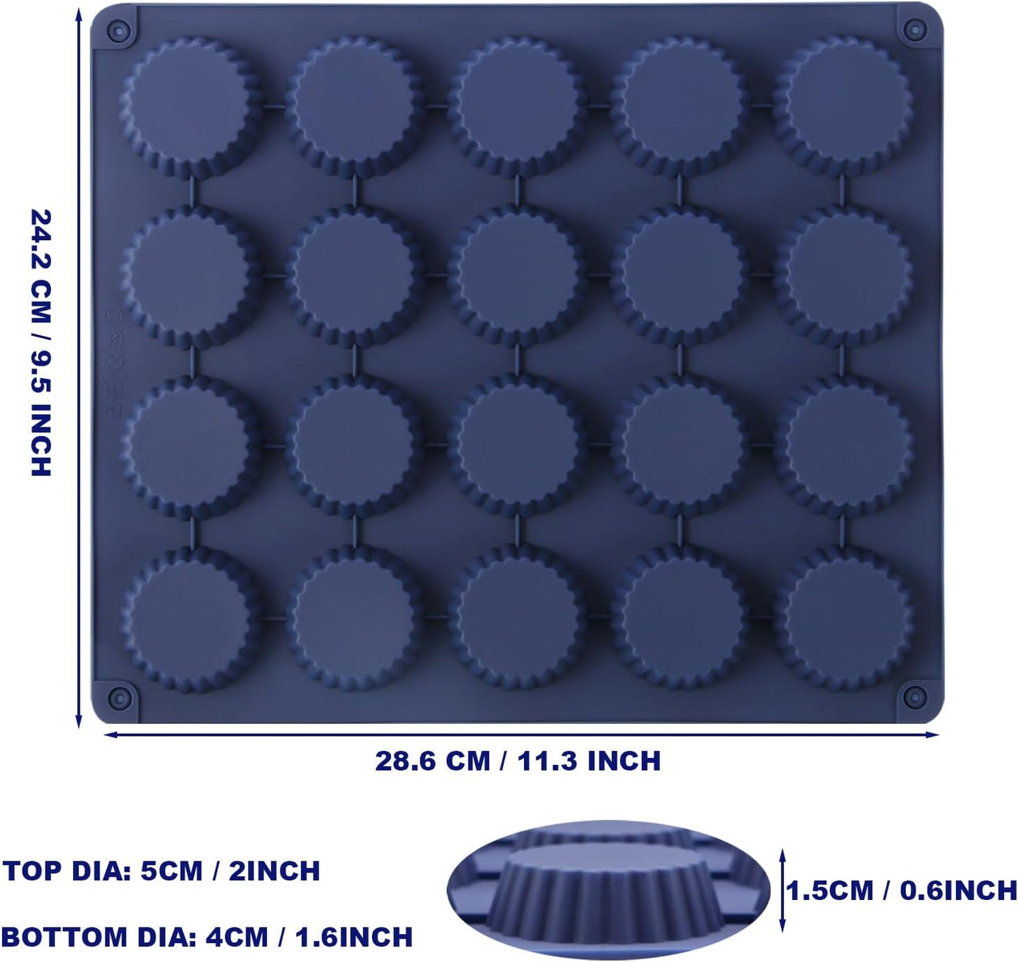 Peanut Butter Cup Molds, King-Size Chocolate Molds, Silicone Mold for Keto Fat Bomb, Jelly, Ice and Cordial, 2 PCS (Blue, King-Size)