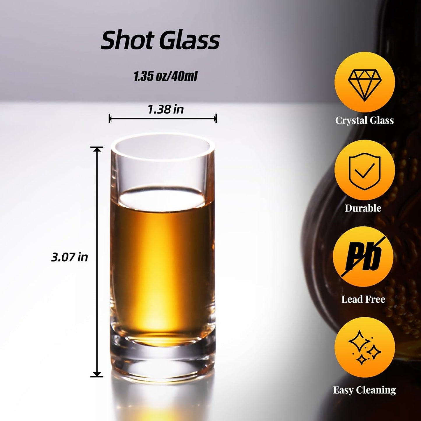 KAMMAK Shot Glasses Set of 2, 40ml/1.35oz Clear Espresso Shot Glass with Heavy Base for Bar Restaurants Home, Small Whiskey Shot Glass for Vodka, Whiskey, Tequila, Spirits & Liquors
