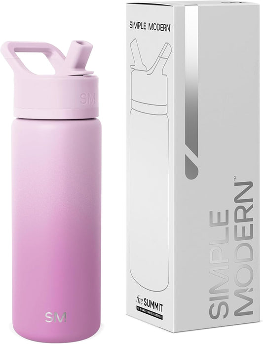Simple Modern Kids Water Bottle with Straw Lid | Vacuum Insulated Stainless Steel Metal | Reusable Leak Proof BPA-Free Thermos for School | Summit Collection | 18oz, Violet Dreams