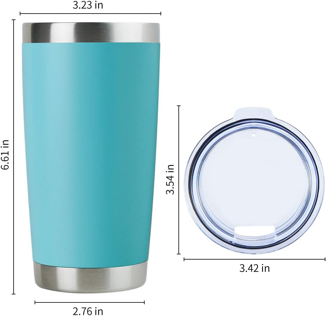DOMICARE 20oz Stainless Steel Tumbler Bulk with Lid, Double Wall Vacuum Insulated Travel Mug, Powder Coated Coffee Cup, Light Blue, 4 Pack
