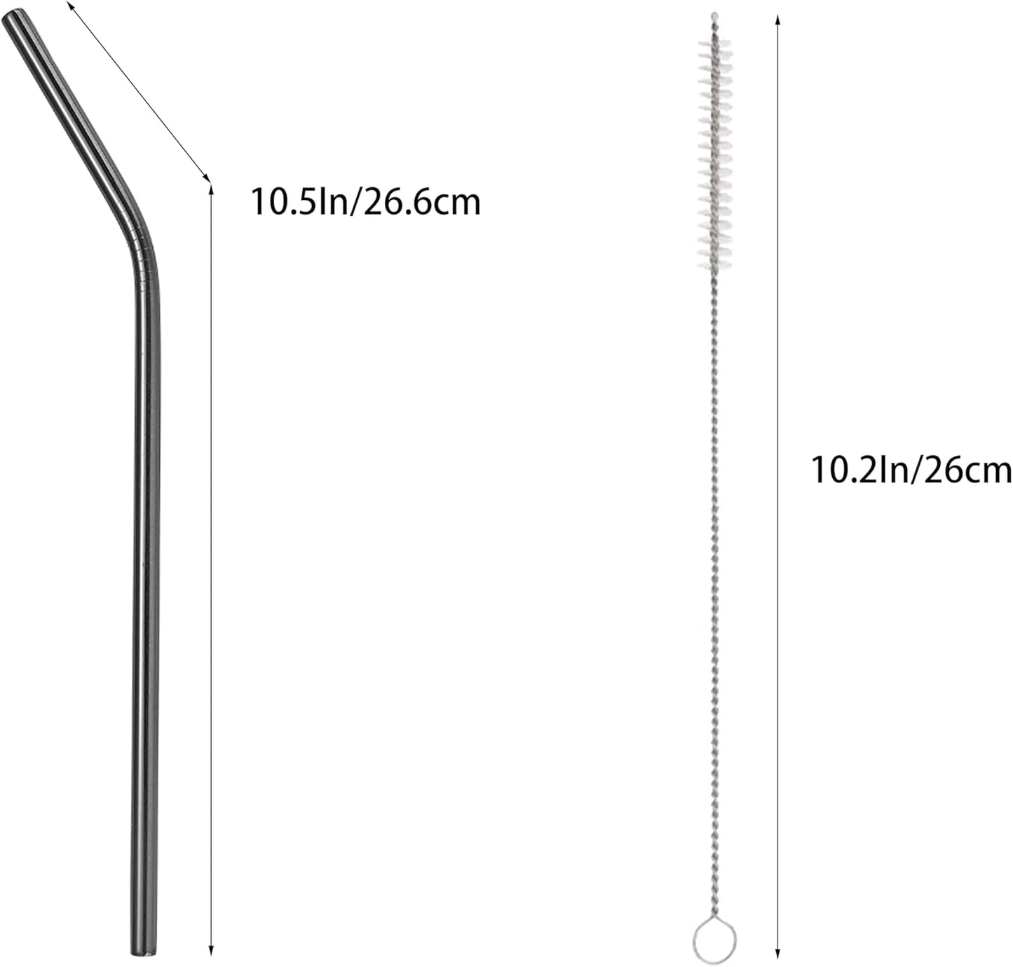 10 Pcs Stainless Steel Straws, Reusable Drinking Straws, Bent Metal Straw Sets with 2 Pcs Cleaning Brushes (Black, 10.5 Inch)