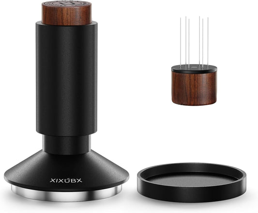 51mm Espresso Tamper & Magnetic WDT Tool, Barista Cofee Tamper with Spring Loaded, Anodized Aluminum Alloy Handle, Stainless Steel Corrugated Base with Cover for Portafilter Basket