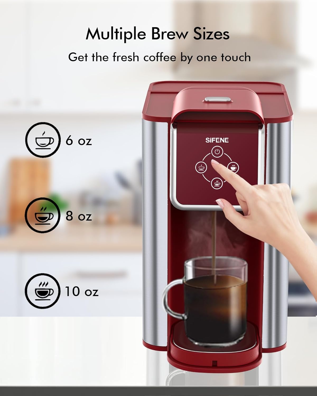3-in-1 Capsule Coffee Machine - Single Serve Brewer for Coffee Pods, Ground Coffee, & Loose Tea, 6-10oz Brew Sizes, 50oz Removable Tank, 1150W (Red)
