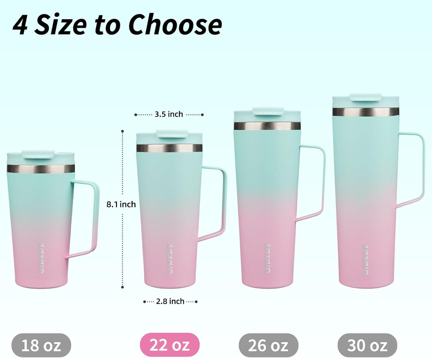 BJPKPK Insulated Tumbler with Handle, 22oz Insulated Tumblers with Lid and Straw, Stainless Steel Metal Water Bottles, Coffee Travel Mugs, Cups, Marshmallow