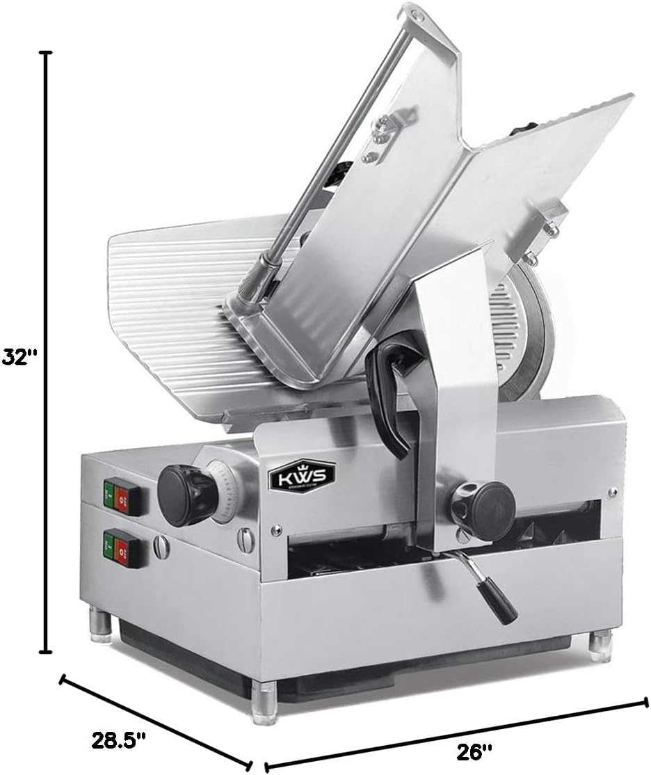 KWS MS-12A 1050W Countertop Model Commercial Automatic Electric Meat Slicer with Stainless Steel Blade, Frozen Meat, Food Slicer/Low Noises [ ETL, NSF Certified]
