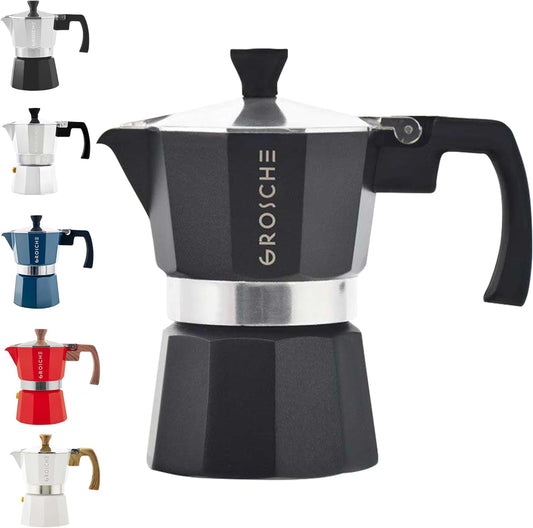 GROSCHE Milano Stovetop Espresso Maker Moka Pot 3 espresso Cup - 5 oz, Black - Cuban Coffee Maker Stove top coffee maker Moka Italian espresso greca coffee maker brewer percolator