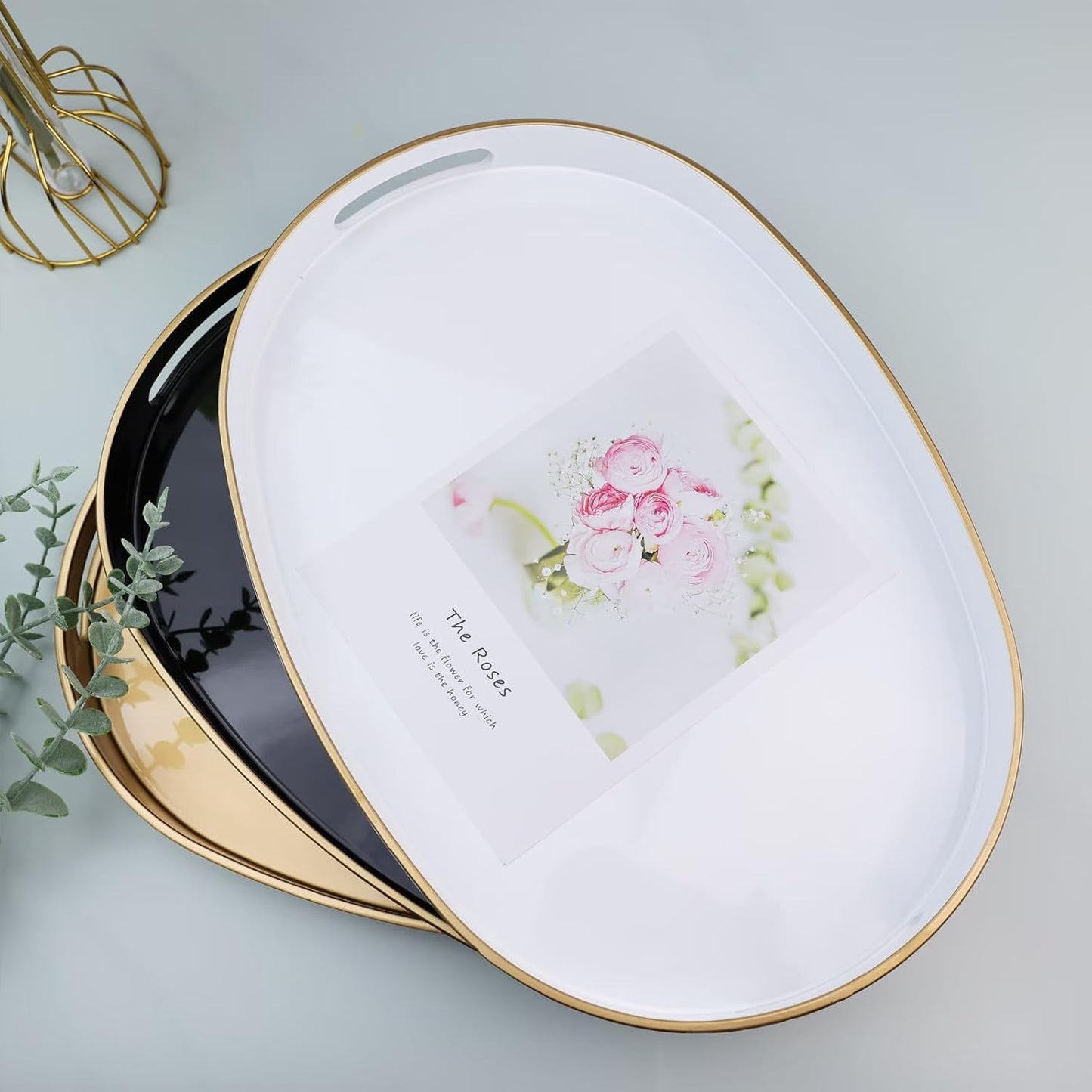 Orange Oval Decorative Tray with Handles, Versatile Serving Tray for Coffee Table, Ottoman, Ideal for Serving, Displaying, Organizing