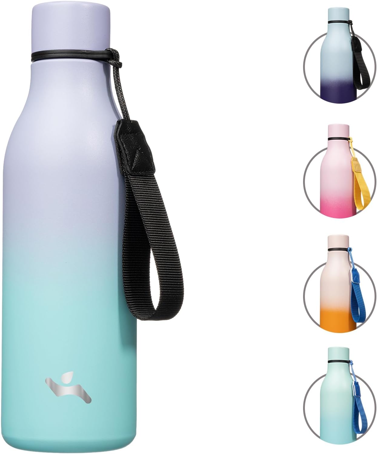 Insulated Water Bottle with Strap,18 oz Double Wall Stainless Steel Vacuum Bottles Metal Water Flask,Lavender Green