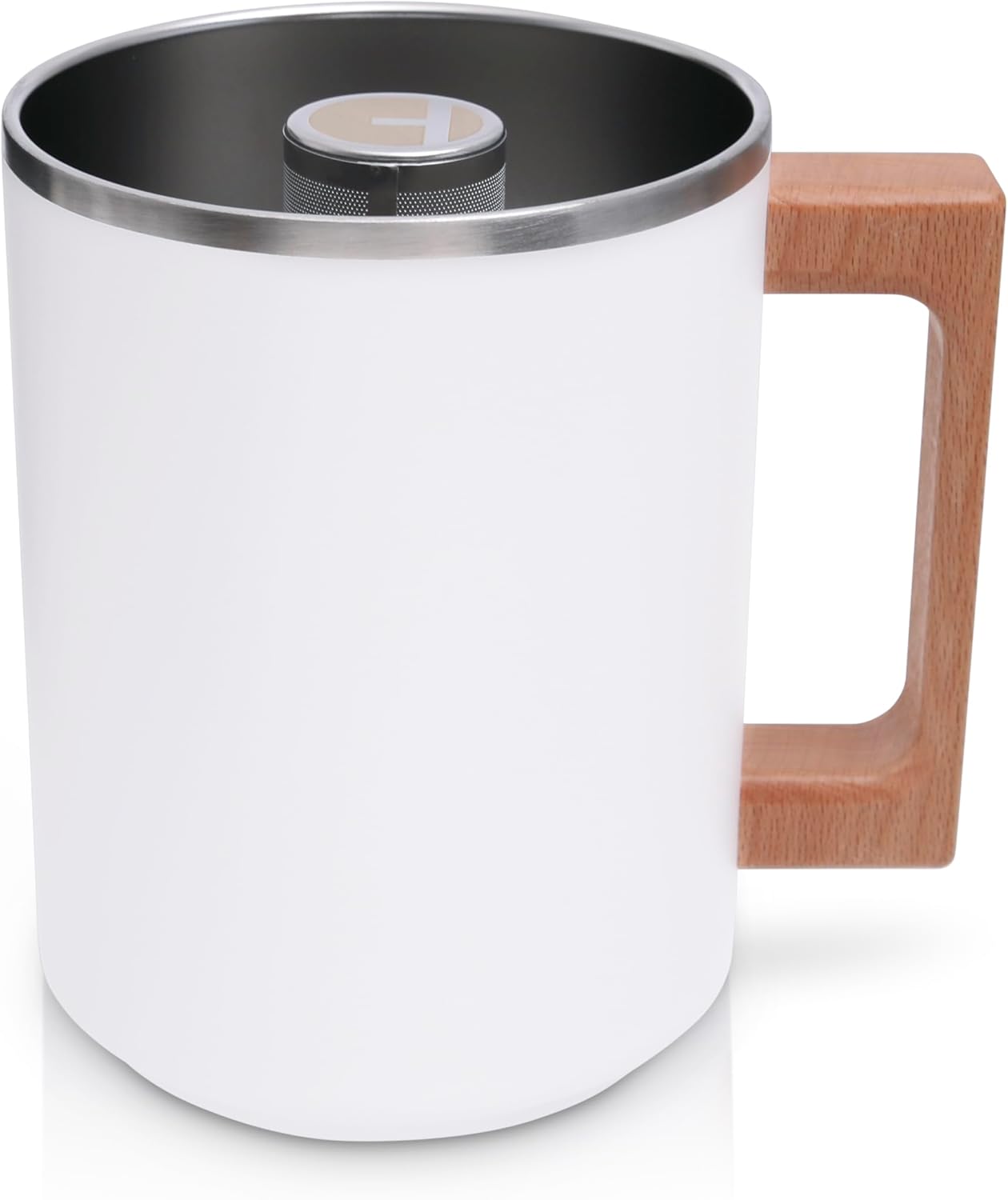 HASTINGS Pour Over Coffee Dripper - Stainless Steel Pour Over Coffee Filter, Metal Paperless Reusable Double Mesh Cone Filter with Wood Handle - Coffee Maker for Single Cup Brew up to 68 OZ (White)