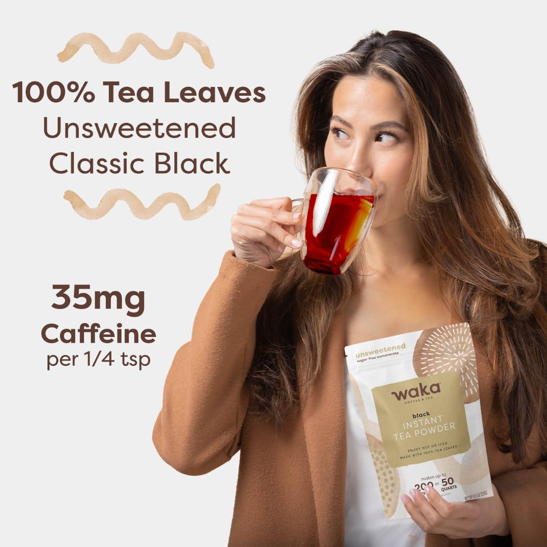 Waka Instant Black Tea Mix, Classic - 100% Tea Leaves, No Additives, Unsweetened Tea Powder for 50 Quarts or 200 Cups – Easy and Quick Hot or Iced Teas (4.5oz)