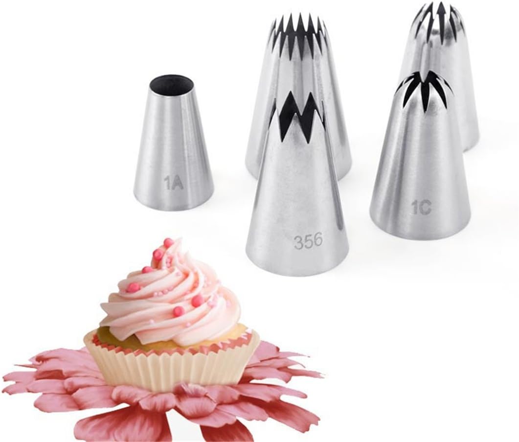 5 piece Stainless Steel Rose Flower Piping Tips Piping Nozzles Cake Decorating Supplies Cookies Cupcake Icing Decorating Supplies Decorating Kits Frosting Icing Tips Baking Set Tools #2