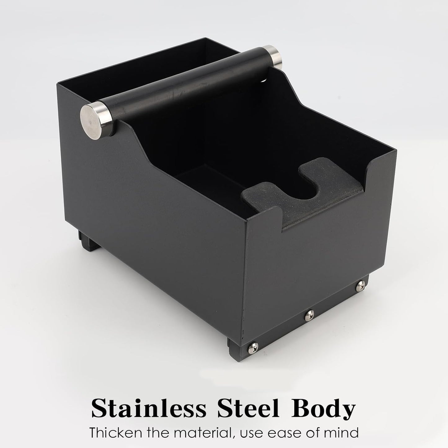 Espresso Knock Box, Stainless Steel Coffee Bag Container, With Steel Bracket And Noise Reducing Rubber Ring (Rectangle L-No base)