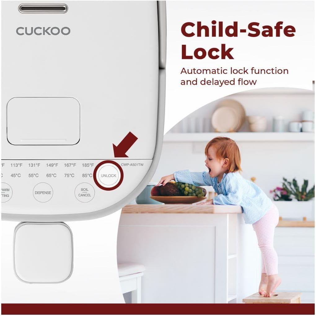 CUCKOO CWP-A501TW 5-Liter Hot Water Dispenser & Warmer with 4 Operating Modes, Chlorine Evaporation, Child Lock Function (White/Gray)