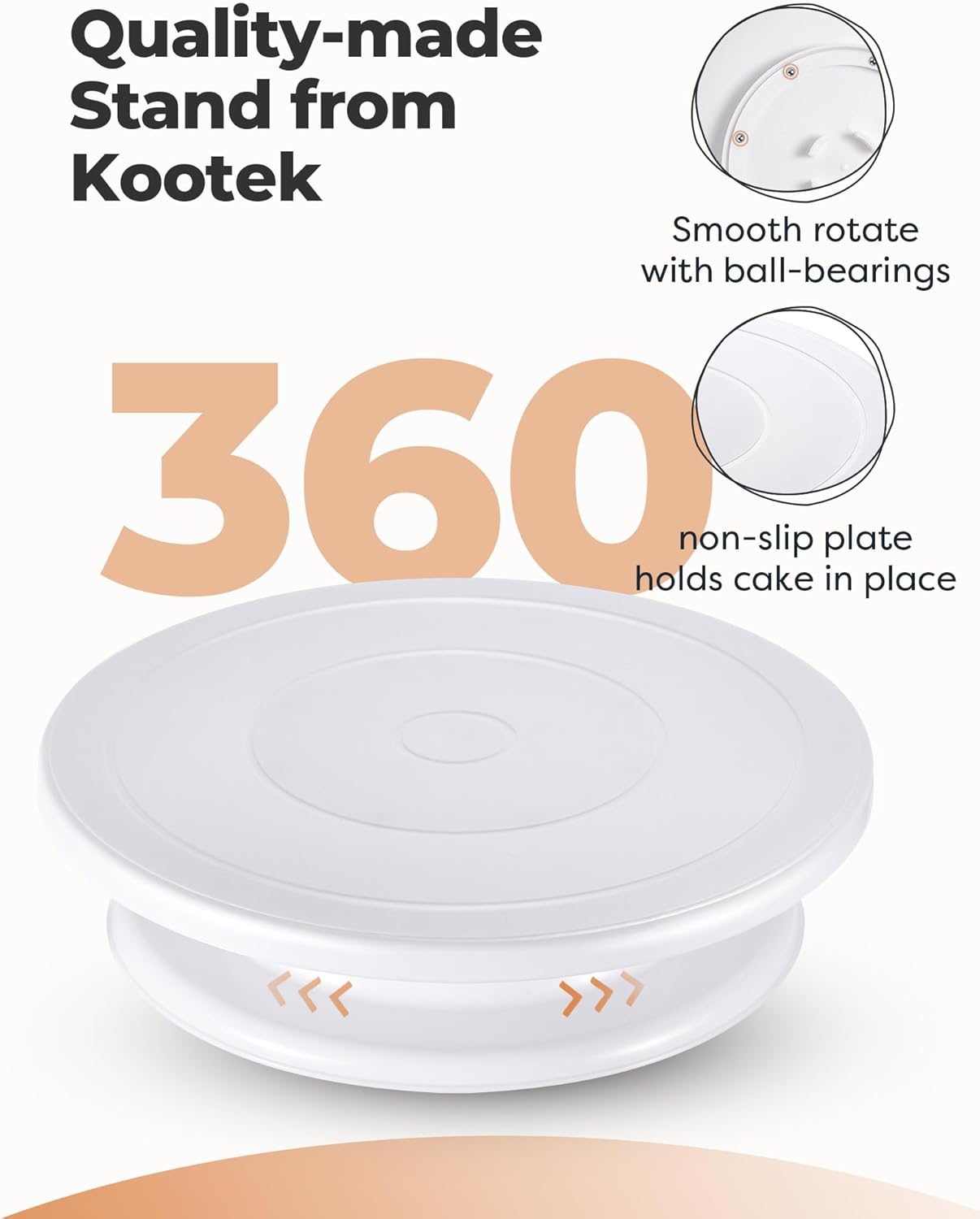 Kootek Cake Decorating Kit Baking Supplies Cake Turntable with 2 Frosting Straight Angled Spatula 3 Icing Smoother Scrapers Baking Accessories Tools for Beginners and Pros, White