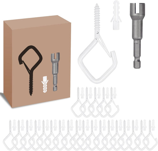 50 PCS White Eye Screw Hooks for Hanging Heavy Duty with Safety Buckle.Metal Ceiling Hooks for Hanging Plants Cup Wind Chime Bird Feeders Patio Lights at Indoor&Outdoor