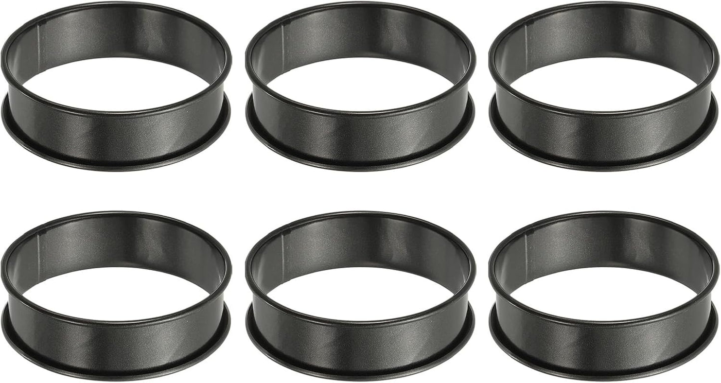 HARFINGTON 6pcs Crumpet Rings 3.15" Nonstick Round Cake Ring Stainless Steel Double Rolled English Pastry Rings for Kitchen Baking Crumpet Dessert, Black