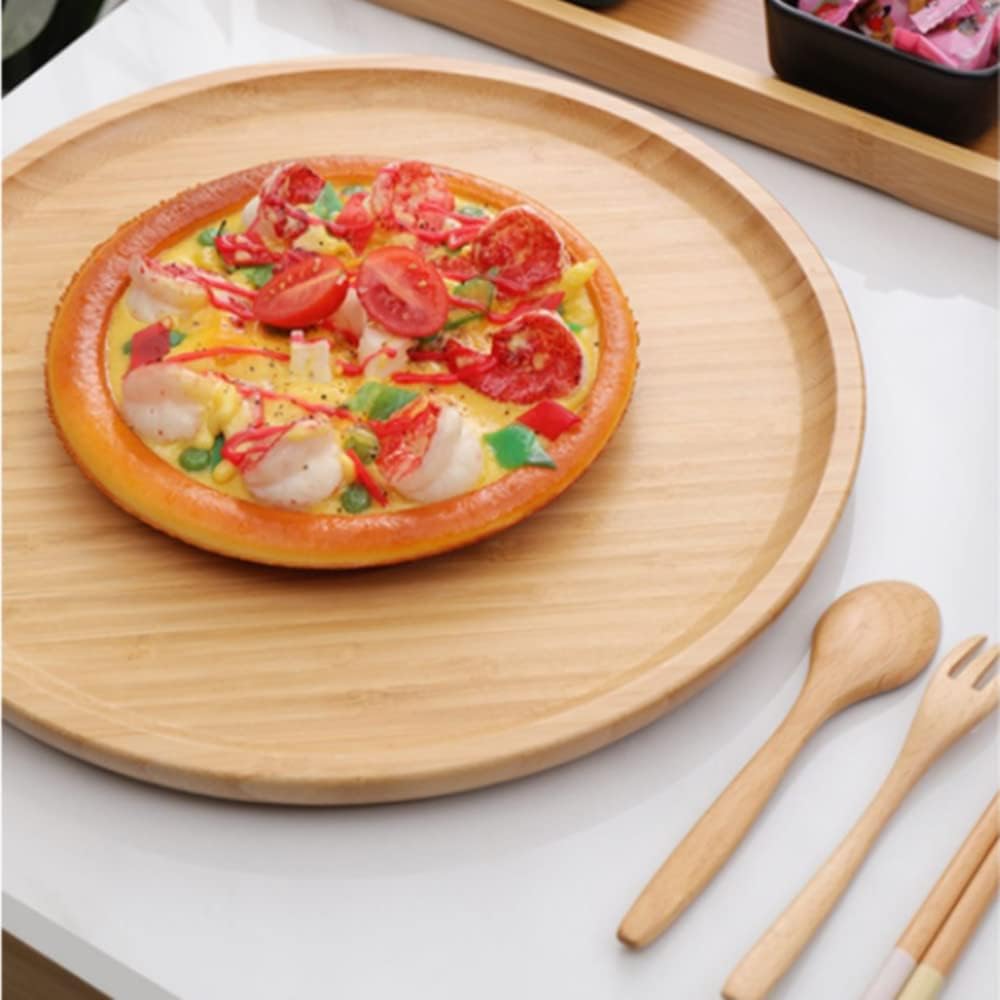 Round Bamboo Tray, Wood Serving Tray, Wooden Platter, Wood Charcuterie Board, Decorative Tray for Coffee Table,13.8 inch