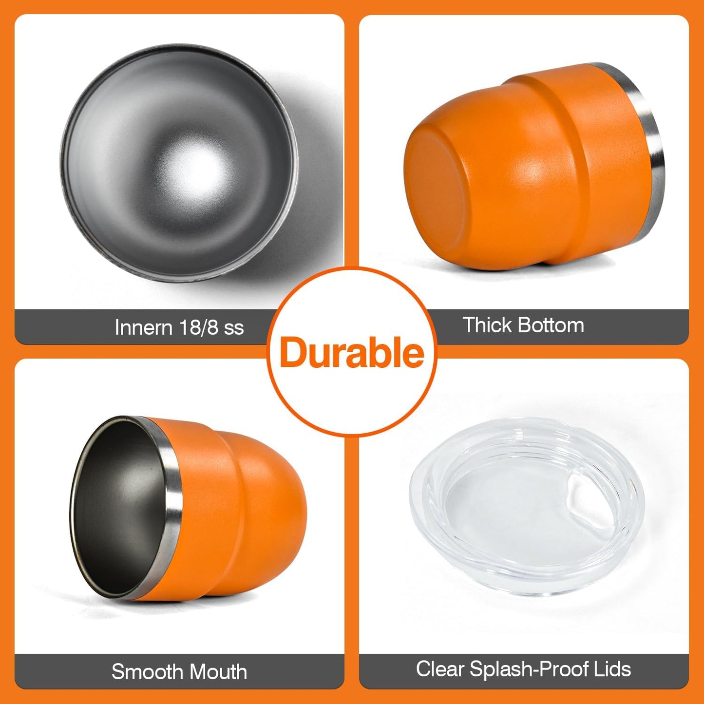 4oz Stackable Cup, Vacuum Insulated Espresso Cup Set of 2, Espresso Shot Glass for Coffee, Double Wall Stainless Steel Mini Tumbler Shot Glasses with Straw and Lid (A-orange2P, 4oz)