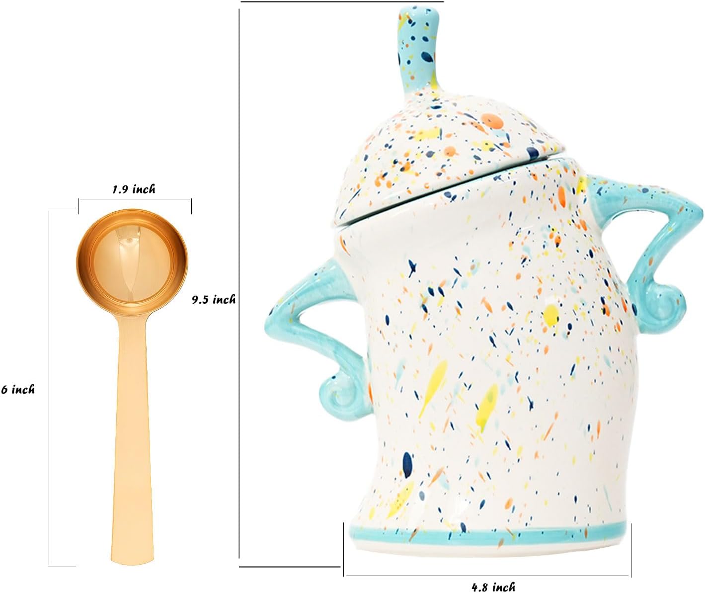 Canister With Attitude,Large Capacity Cute Sassy Storage Canister,Interesting food jars, stylish airtight large ceramic lids, coffee, tea, sugar and spice storage jars with spoons (Cyan)