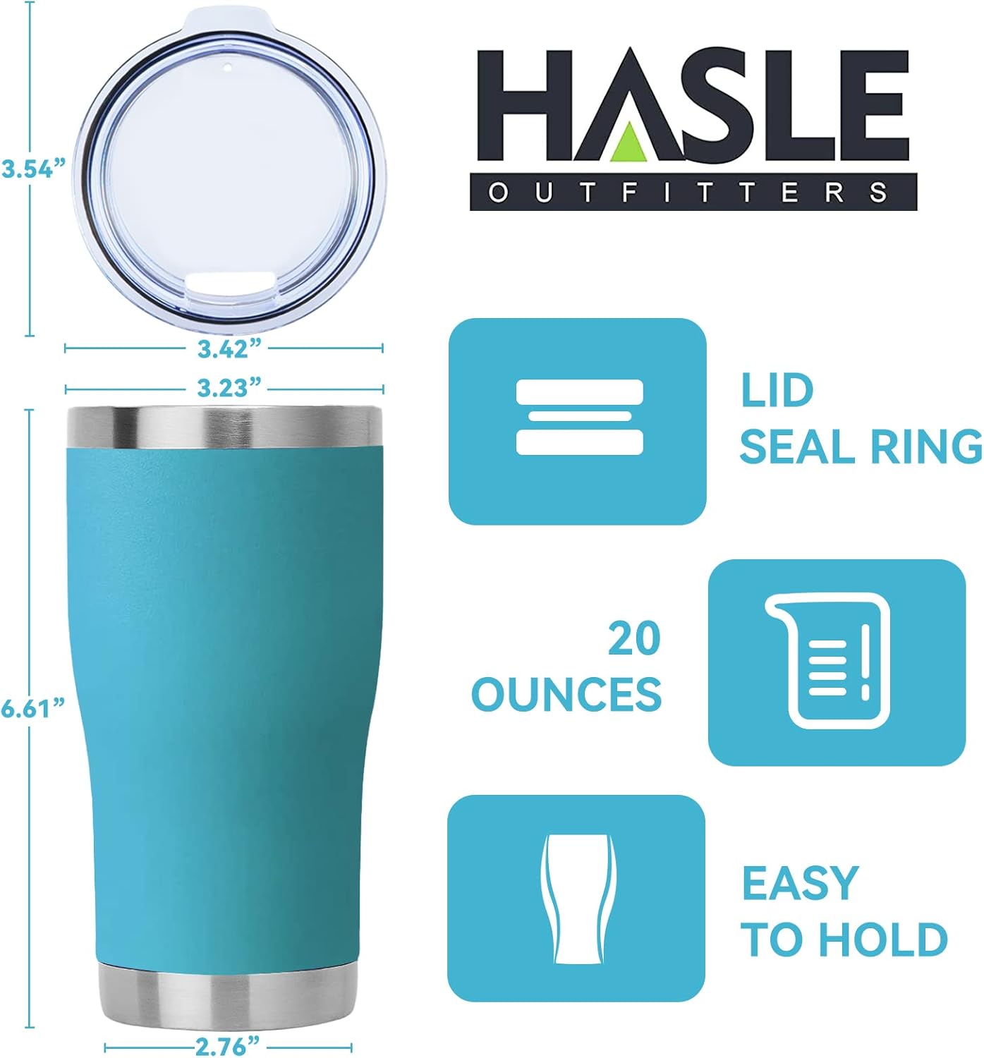 HASLE OUTFITTERS 20 oz Tumbler Bulk, Stainless Steel Tumblers with Lid, Vacuum Insulated Tumbler, Double Wall Powder Coated Cup, coffee mugs, Sky Blue, 1 Pack