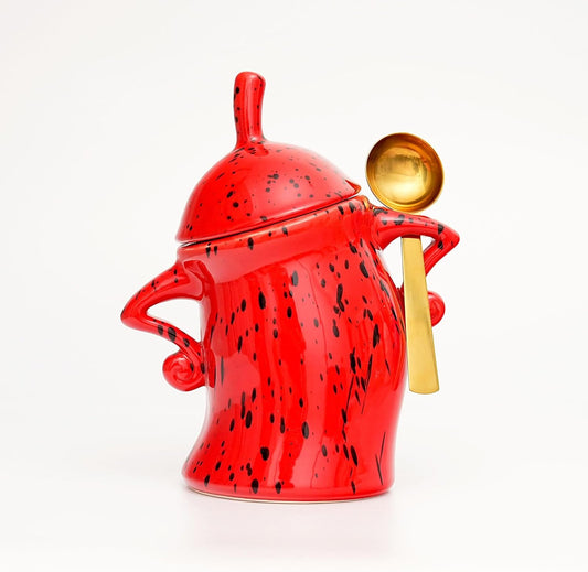 Canister With Attitude,Large Capacity Cute Sassy Storage Canister,Interesting food jars, stylish airtight large ceramic lids, coffee, tea, sugar and spice storage jars with spoons (Red)