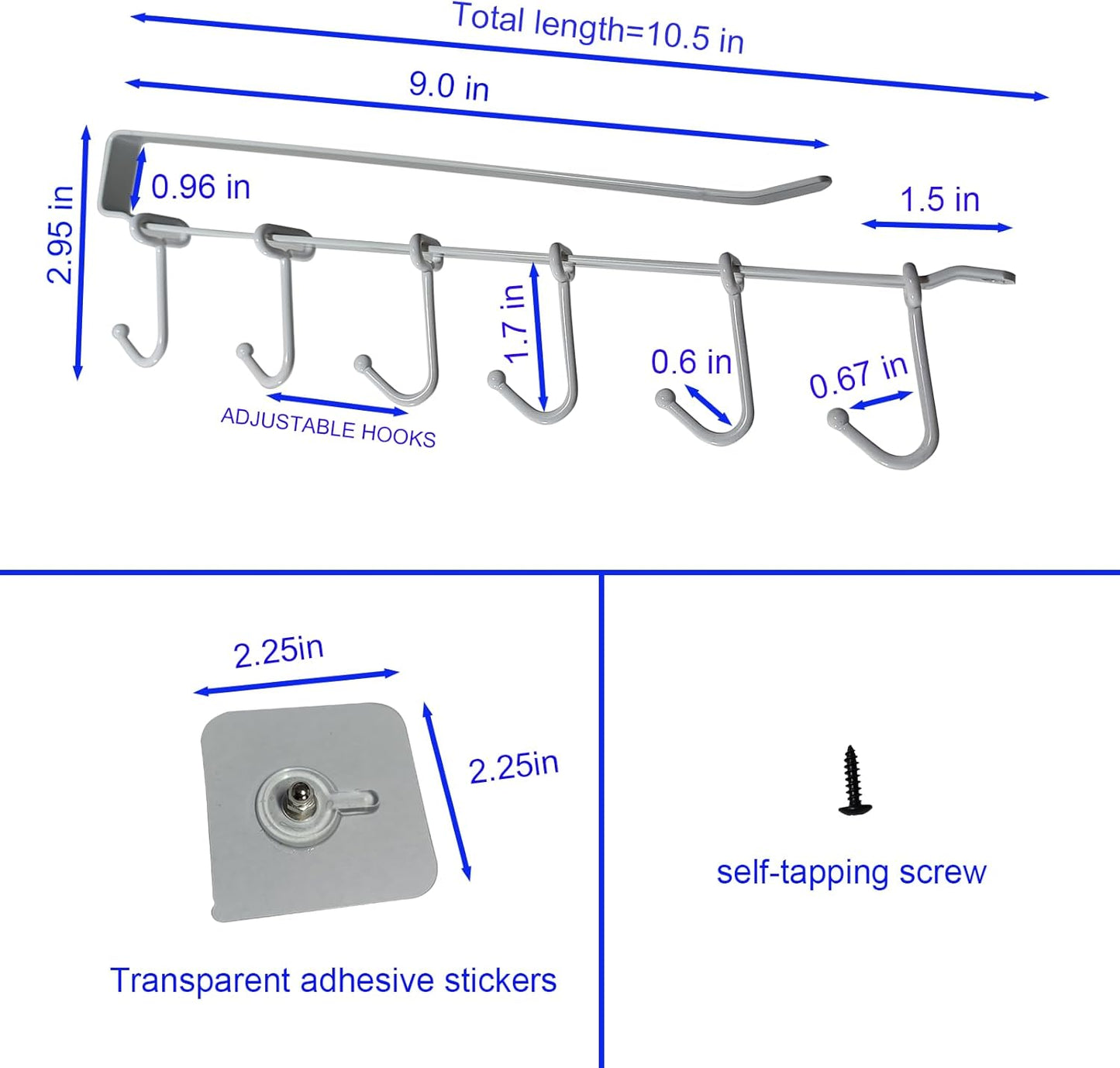 Adjustable Under Cabinet Coffee Mug Holder - Space-Saving Solution for Your Kitchen-Standard Cabinet Water Cup Organizer-2 Sets （12 Mobile Hooks-White）