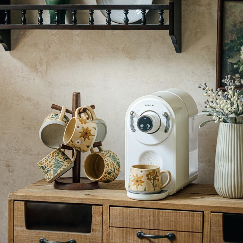 Floral Coffee Cup, 12oz Ceramic Hand Painted Porcelain Mug with Premium Gold Spoon, Cup for Cappuccino, Macchiato, Latte, Cafe, Tea, Unique Gift Idea (Graceful Daisies)