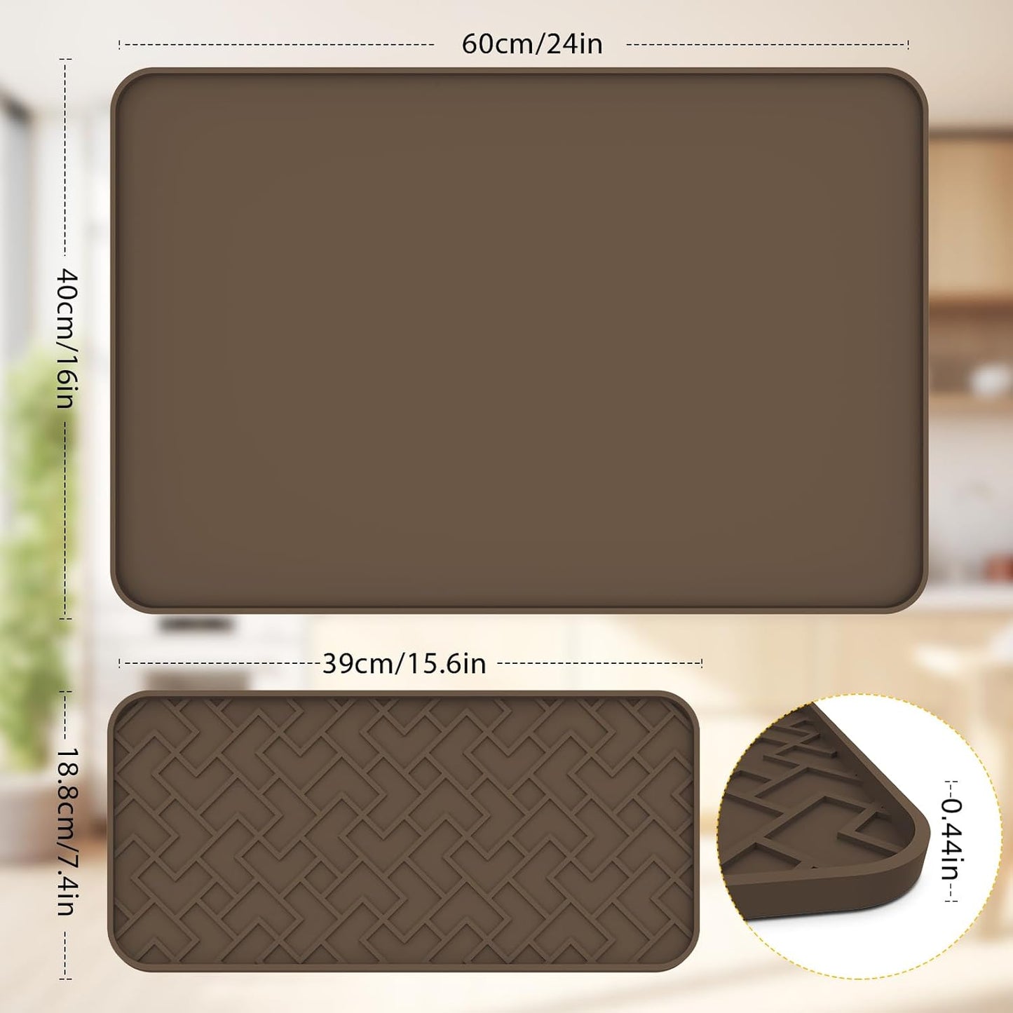 Silicone Coffee Mat - Removable Bar Mat with Concave and Convex Design, Leak-Proof and Non-Slip, Suitable for Use Under the Coffee Machine to Keep the Countertop Clean (brown24"x16")