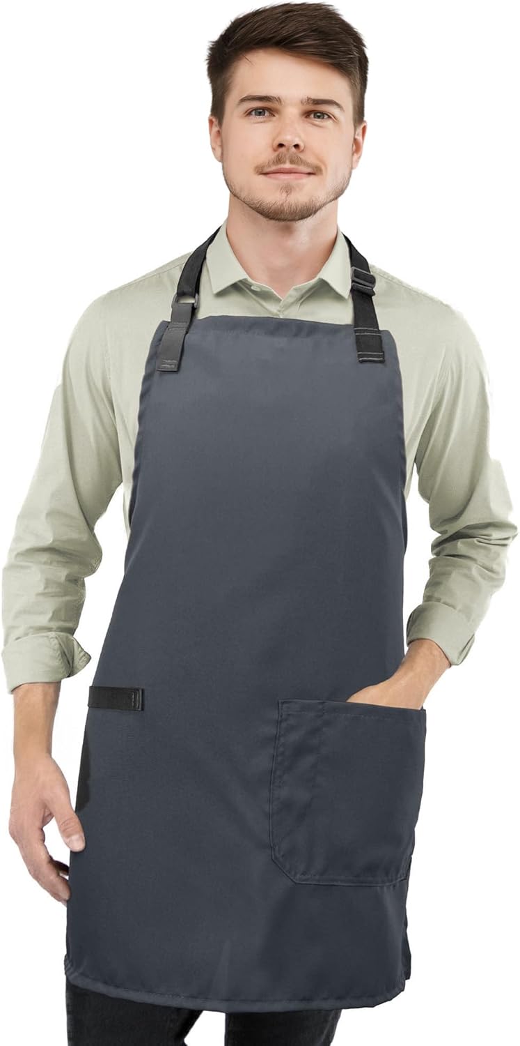 Under NY Sky Super Light Apron - Pocket, Towel Loop, Leather Reinforcement - Kitchen Bib Apron - Cook, Chef, Server, Barista
