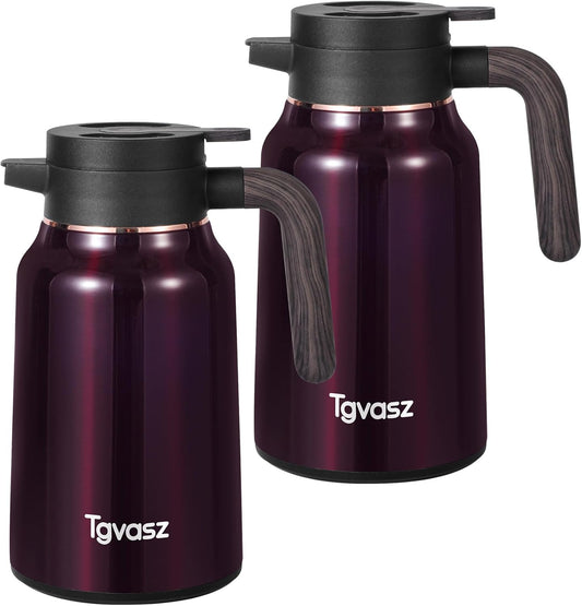 51 Oz Carafe for Hot Liquids 36 Hours Hot (Fullness of Carafe), 2 PCS Stainless Steel Insulated Vacuum Thermal Coffee Carafes For Keeping Hot, 1.5 Liter Coffee Dispenser（Angola Red)