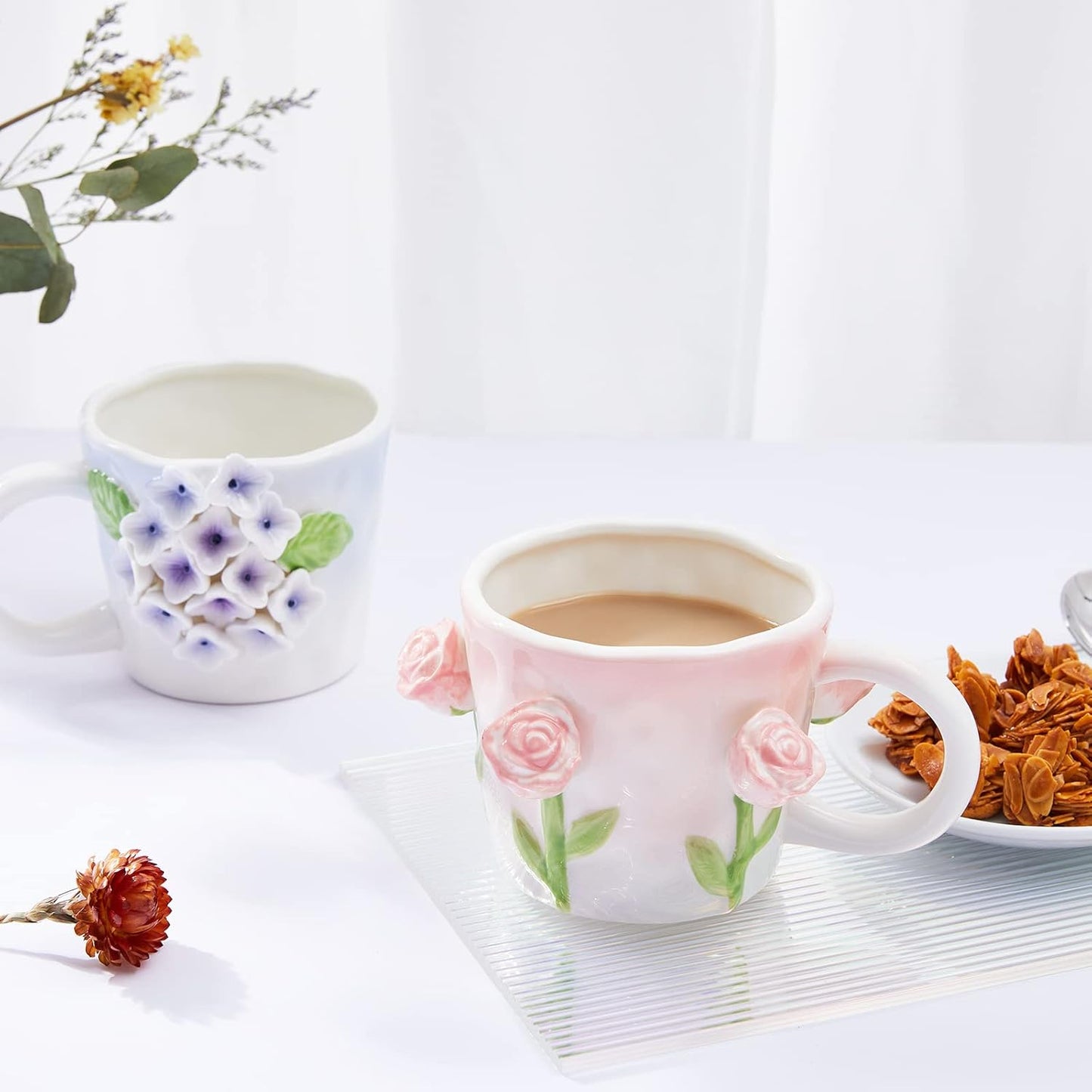 3D Flower Coffee Mug Calla Lily Ceramic Cup,12 oz Cute Handmade Mugs,Christmas Birthday Surprise for Friends Family or Flower Lovers (White Calla Lily)