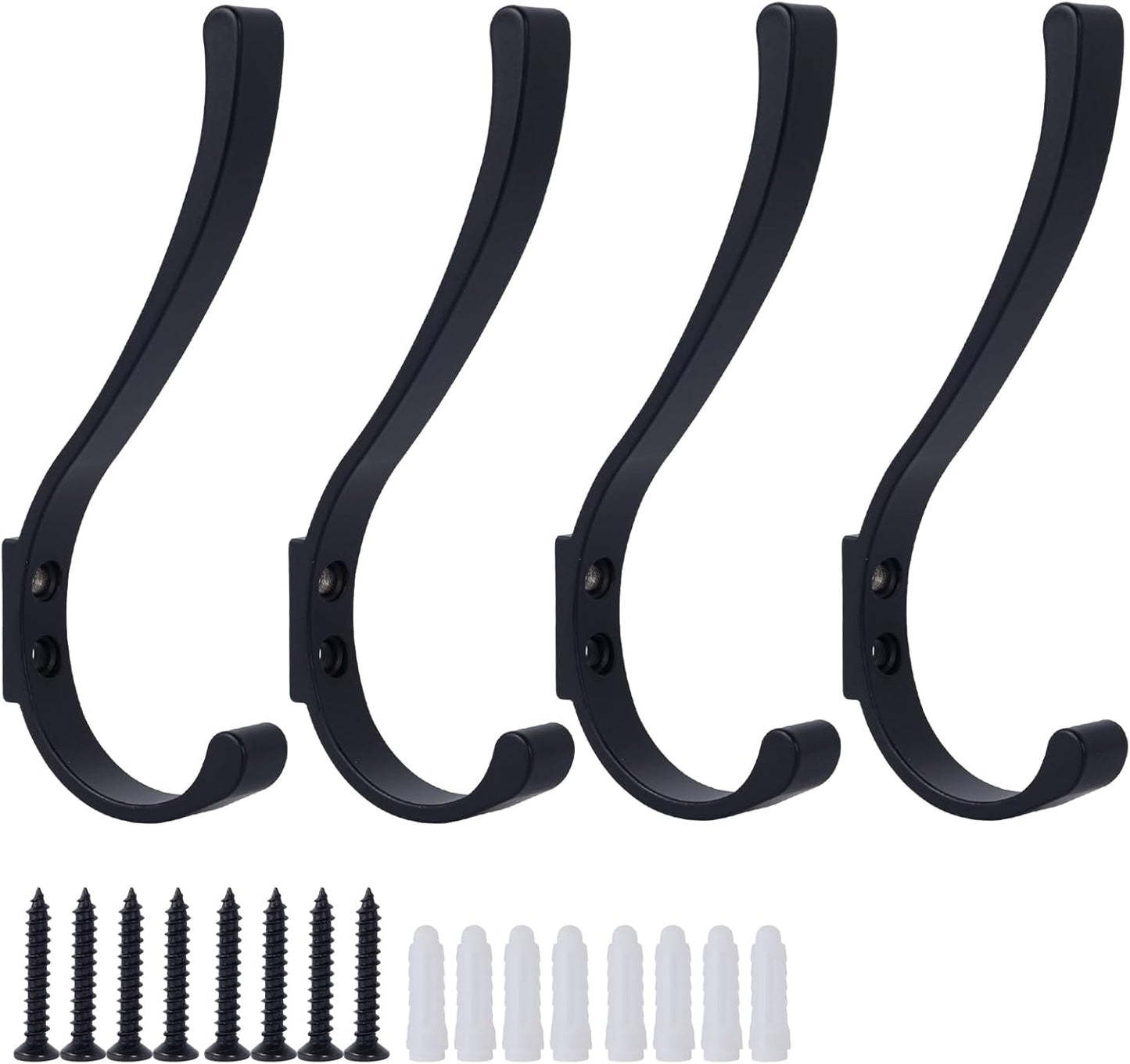 4 Pack Hanging Coat Hooks Wall Mount, Coat Hanger Wall Hangers, Metal Hooks for Hanging Heavy Duty, Screw in Hooks for Hanging Towels, Clothes, Backpack, Hat, Bag, Jacket, Key, Robe, Backpack Black