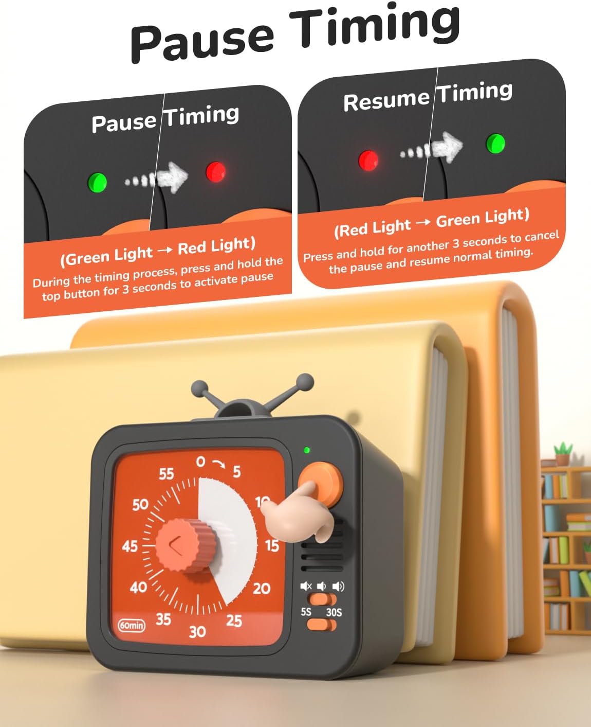 LIORQUE Visual Timer for Kids, 60-Minute Countdown Timers for Classroom Office Kitchen with Silent Operation, Kids Timer for Teaching with Cute Design
