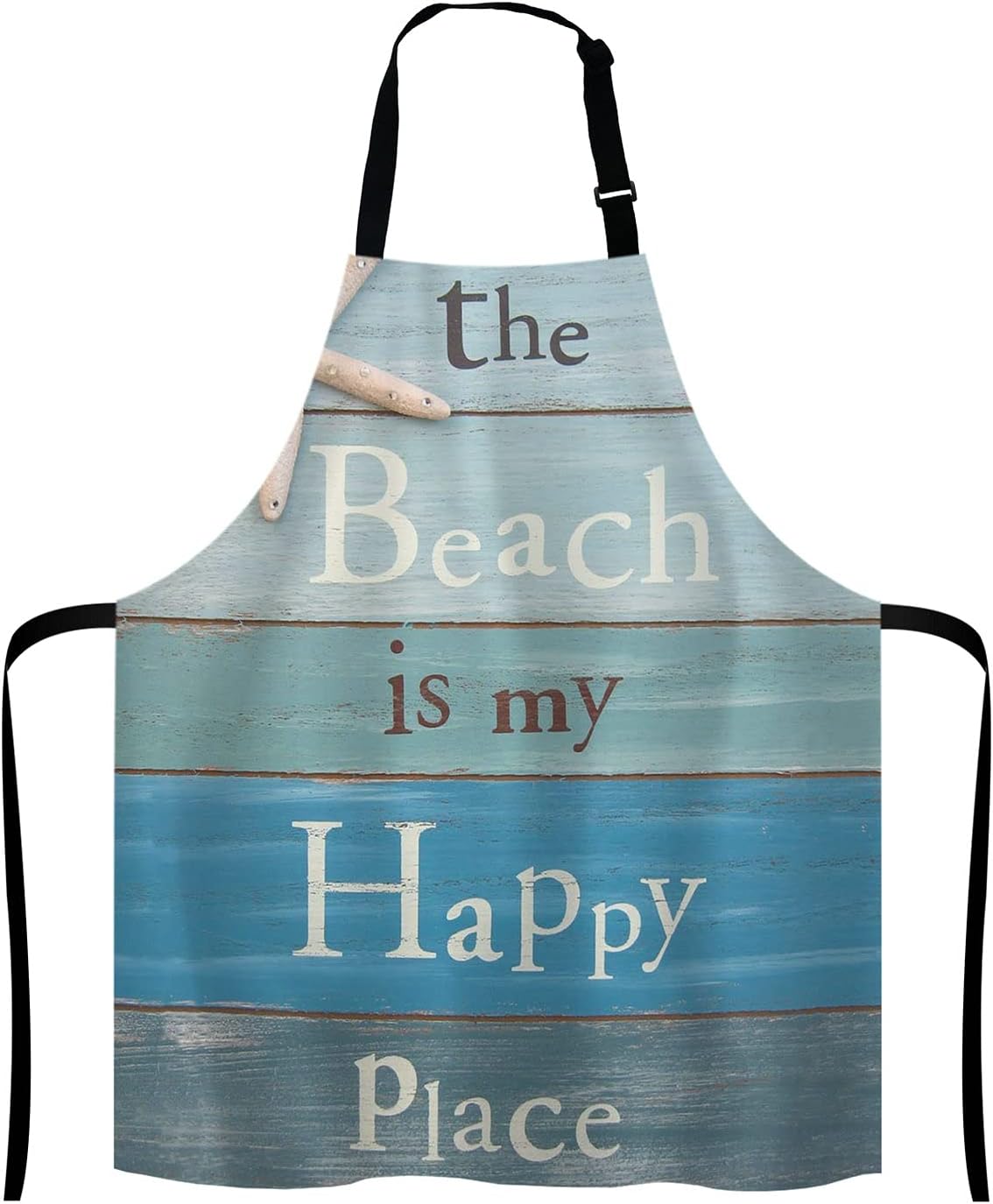 The Beach Is My Happy Place Bib Apron with Adjustable Neck for Men Women,Suitable for Home Kitchen Cooking Waitress Chef Grill Bistro Baking Apron