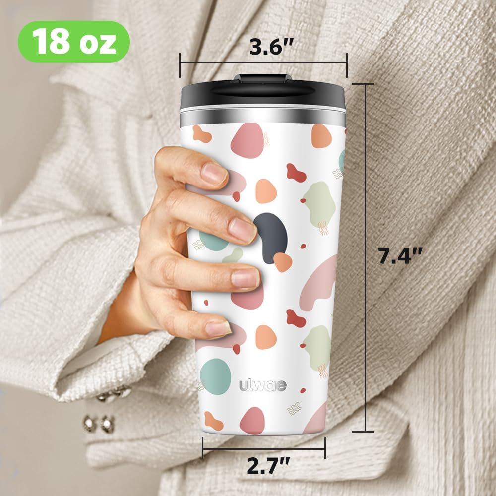Insulated Coffee Mug with Ceramic Coating, 18oz Travel Mug with Leak-proof Lid, Vacuum Double-wall Tumbler, Stainless Steel Thermal Cup for Tea, Hot Cocoa, Cold Beverage, Ice Drinks